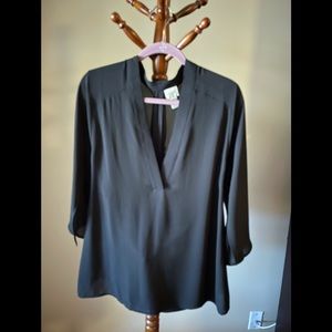Chico’s Black V-Neck Semi-Sheer Tunic Blouse